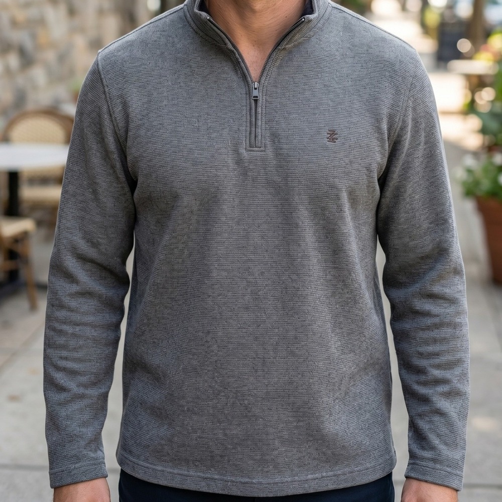 IZOD Advantage Performance Mens Grey Textured Quarter Zip Pullover Fleece XL/XXL